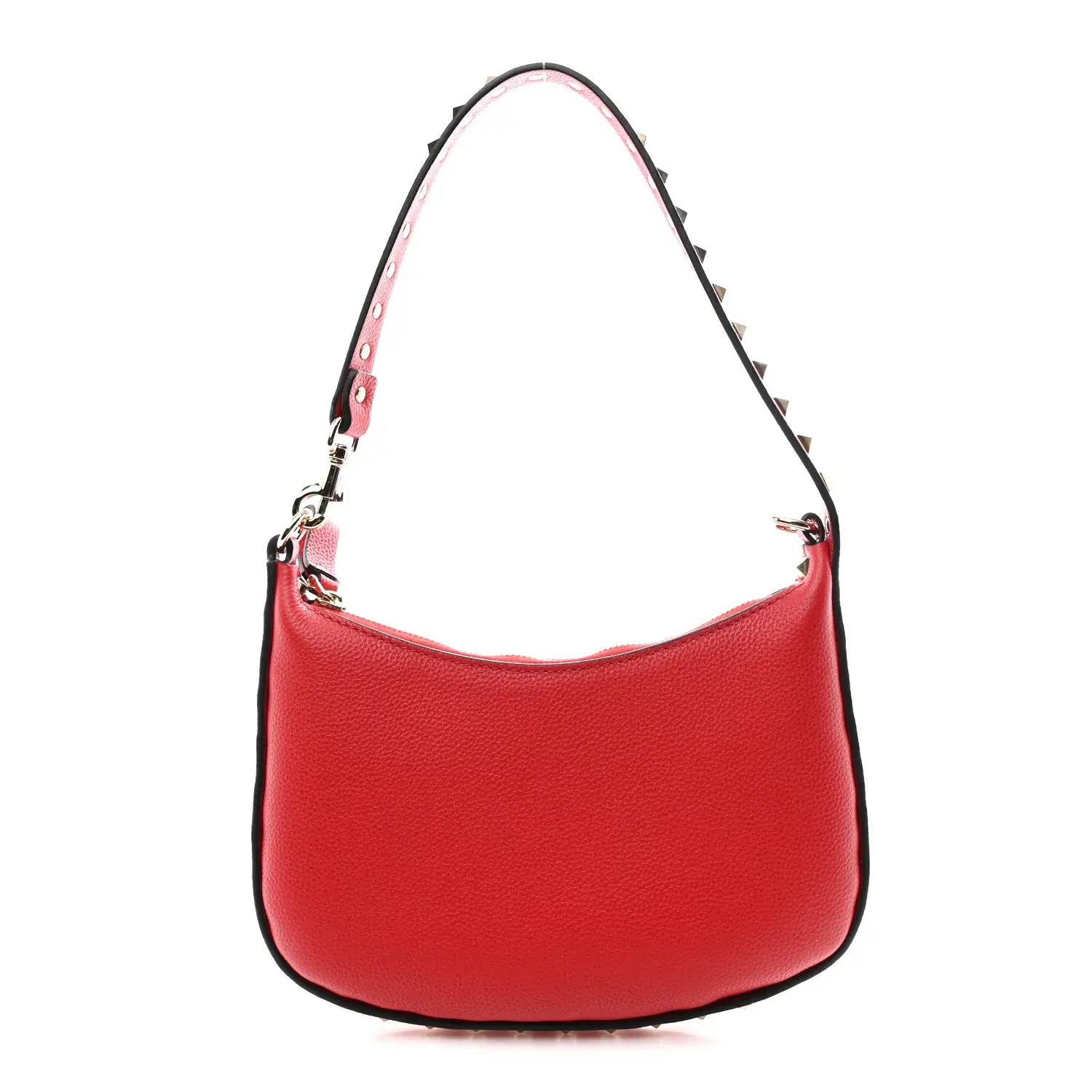 Pre-owned Grainy Calfskin Leather Shoulder Bags VALENTINO GARAVANI Grainy Calfskin Rockstud Mini Hobo Red