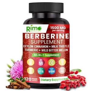 Rimo Nutrition Berberine Supplement with Ceylon Cinnamon, Milk Thistle,Turmeric,Wild Bitter Melon, Gymnema Sylvestre 1500mg Per Serving 120 Capsules