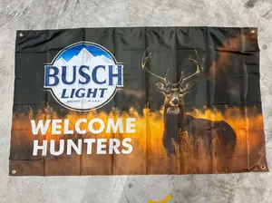 Busch Light Welcome Hunters Banner | 3x5ft Lightweight Polyester Flag | Indoor Man Cave, Bar, Garage, or Cabin Decor