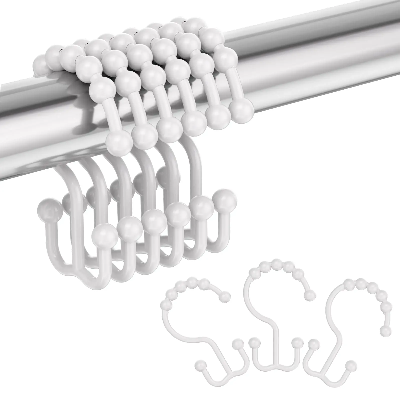 Amazer Plastic Shower Curtain Hooks, Lightweight Double Shower Curtain Rings for Bathroom Shower Curtain and Liner Installation, Set of 12