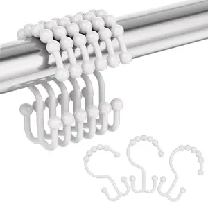 Amazer Plastic Shower Curtain Hooks, Lightweight Double Shower Curtain Rings for Bathroom Shower Curtain and Liner Installation, Set of 12