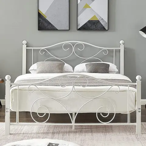 VECELO Heavy-Duty Metal Platform Bed Frame - Twin/Full/Queen Size, Blush Pink & White Traditional Style, 6-Leg Stability, 630 lb Capacity, Steel Slats, No Box Spring, Easy Assembly, Underbed Storage, 80"l x 60"w x 38"h, Indoor Furniture