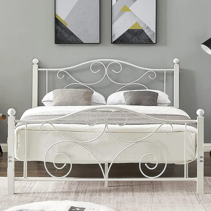 VECELO Heavy-Duty Metal Platform Bed Frame - Twin/Full/Queen Size, Blush Pink & White Traditional Style, 6-Leg Stability, 630 lb Capacity, Steel Slats, No Box Spring, Easy Assembly, Underbed Storage, 80"l x 60"w x 38"h, Indoor Furniture