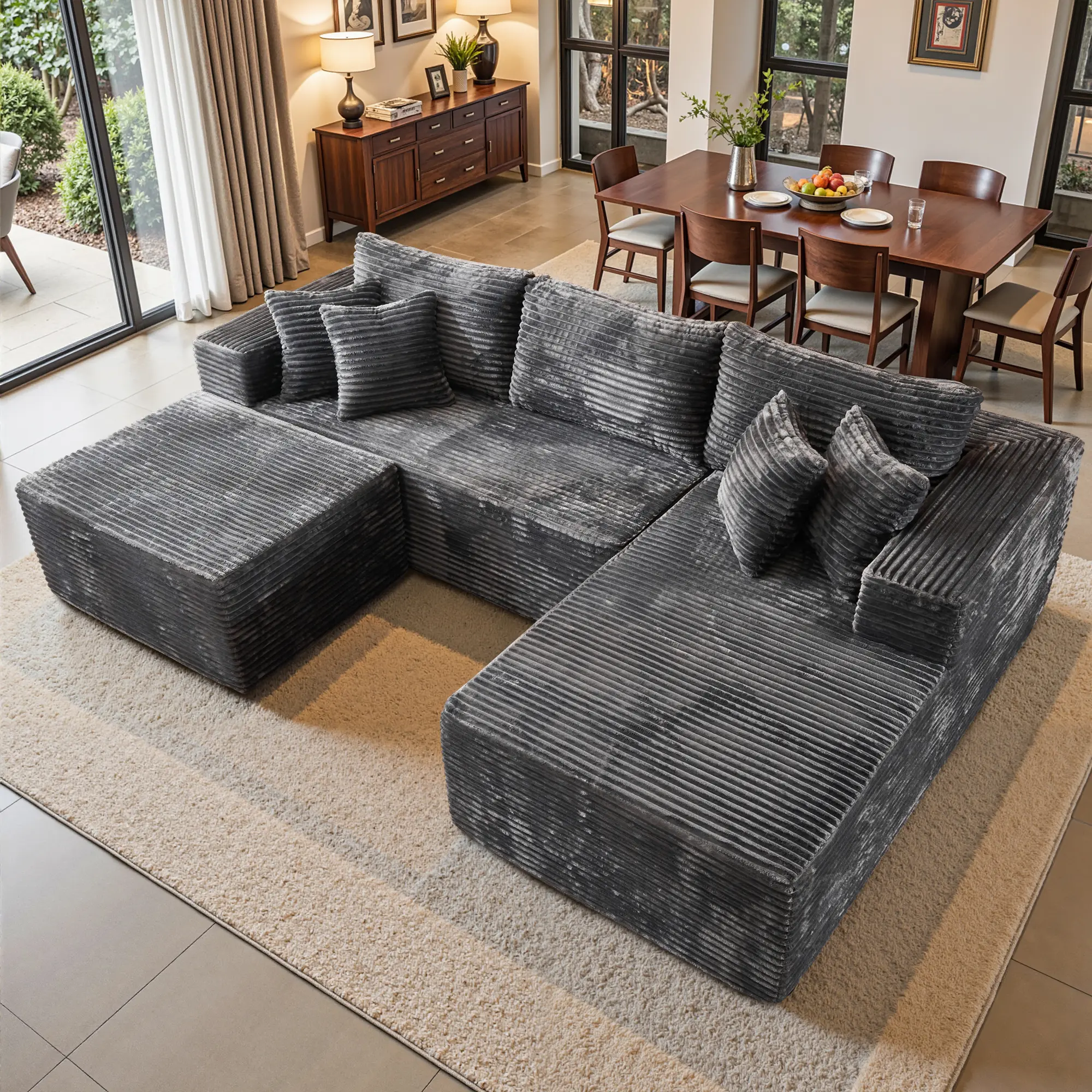106" Grey U-Shaped with Ottoman, Right Chaise
