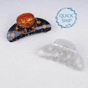 Large Star Sun Acetate Hair Claw Clip, Black/White, Boho Hair Accessories, Birthday/Valentine's Day Gifts