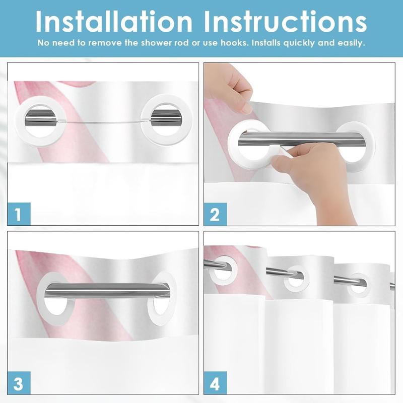 1pc hookless shower curtain with buckle lining, spring pink and white bow pattern design, 2D flat printing, fabric waterproof lining, see-through double-layer shower curtain, 71 x 74 inches, modern home draping curtain, Shower Curtain Liner