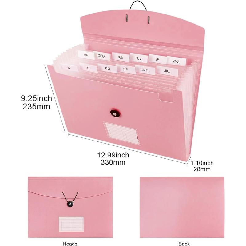 Accordion File Organizer, Pink 13 Pocket Expanding File Folder Organizer for Letter Size/A4 Documents, Expandable Portable Monthly Bill/Receipt Organizer for/Office/School (Black)