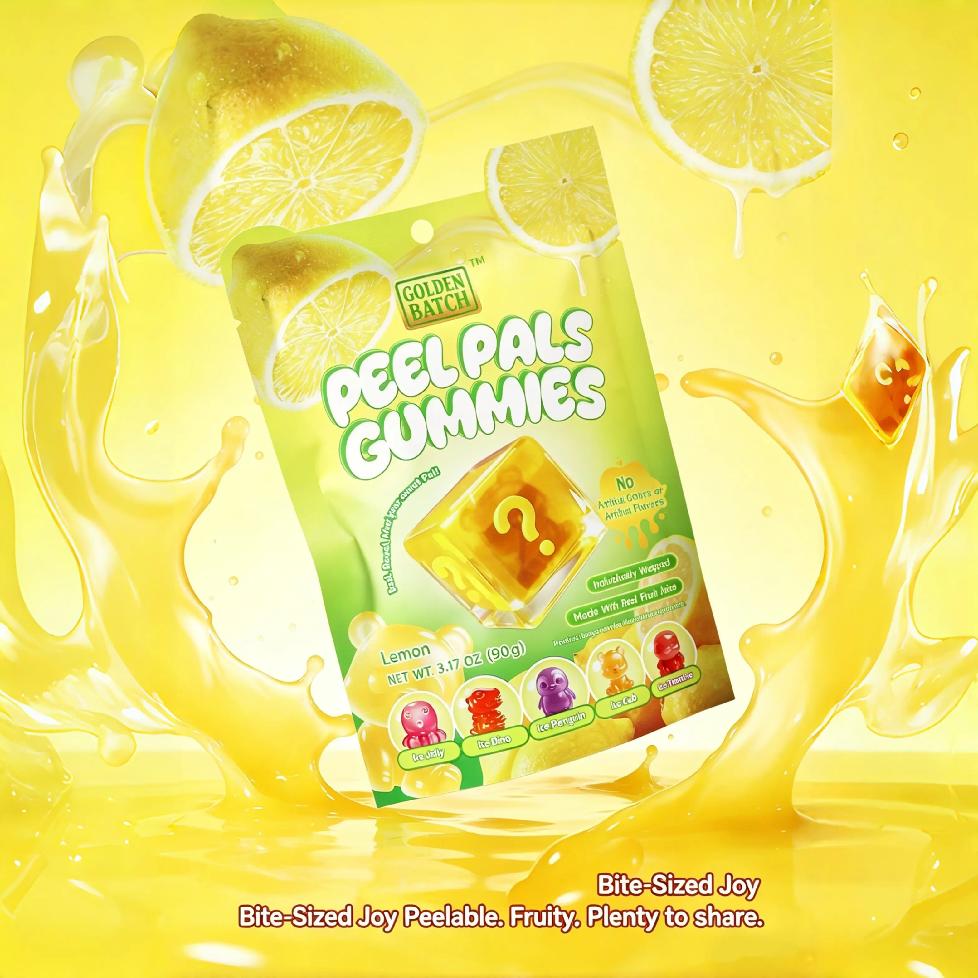 Satisfying Peelable Lemon Gummies | Double Layer Real Fruit Juice Candy | Halal High VC Chewy Snack