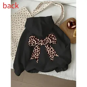 [Leopard Hooded Sweatshirt] Leopard Print Hooded Sweatshirt | Tween Girls' Casual Long Sleeve Bow Design, Pattern Pullover, Machine Washable Spring/Fall Regular Fit Top