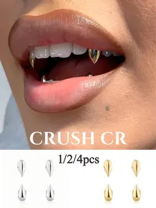CRUSH CR Y2K Single Fang Tooth Cap Grillz Set for Women Teens, Teeth Cover Girls, 14K Gold Plated Sleek Vampire Fang Design, Hypoallergenic Lightweight Removable Grillz, Ideal for Festival Fits, Rave Parties, Goth Aesthetic, Halloween Costumes