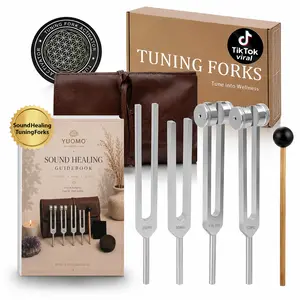 Sound Healing Tuning Fork Set with Activator – 128Hz, 136.1Hz, 256Hz & 384Hz Resonance Forks, Guidebook & 5-Day Masterclass for Stress Relief, Meditation & Chakra Balancing