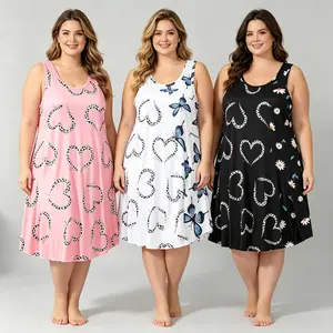 Women's Plus Size 3 Pack Tank Nightgowns, Casual Printed Sleeveless Sleep Shirts with Heart, Butterfly & Floral Prints, Lightweight Soft Fabric Loungewear for Everyday Wear