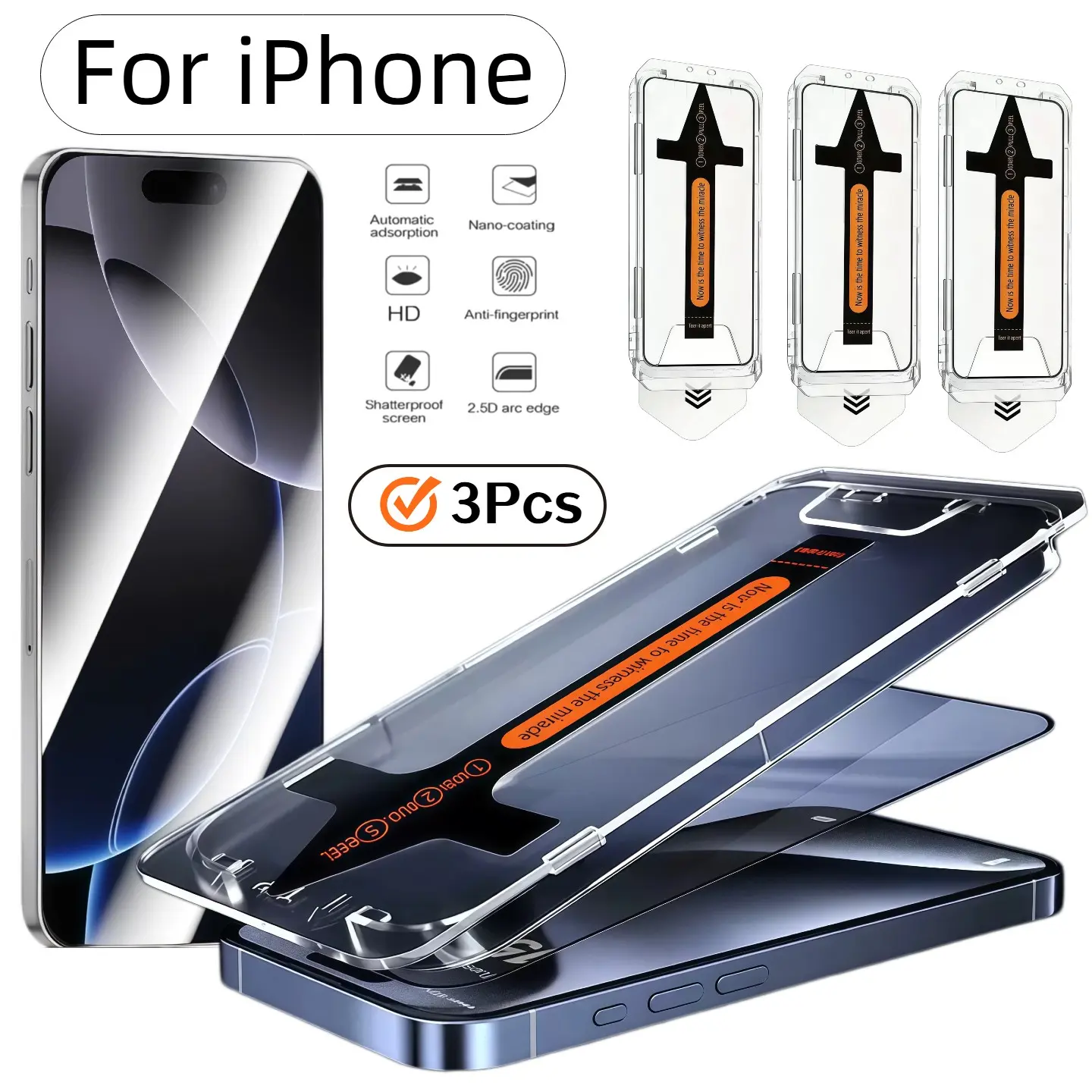 3-Pack Apple iPhone Screen Protectors, HD Tempered Glass, 9h Hardness, Bubble-Free, Easy Installation, Anti-Scratch, for Multiple Models