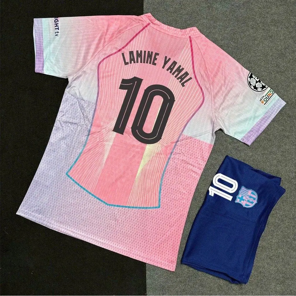 Lamine Yamal #10 Barcelona Team Champions League 2025/26 Retro Pink Short Sleeved Soccer Jerseys, Football Collectors & Streetwear Enthusiasts