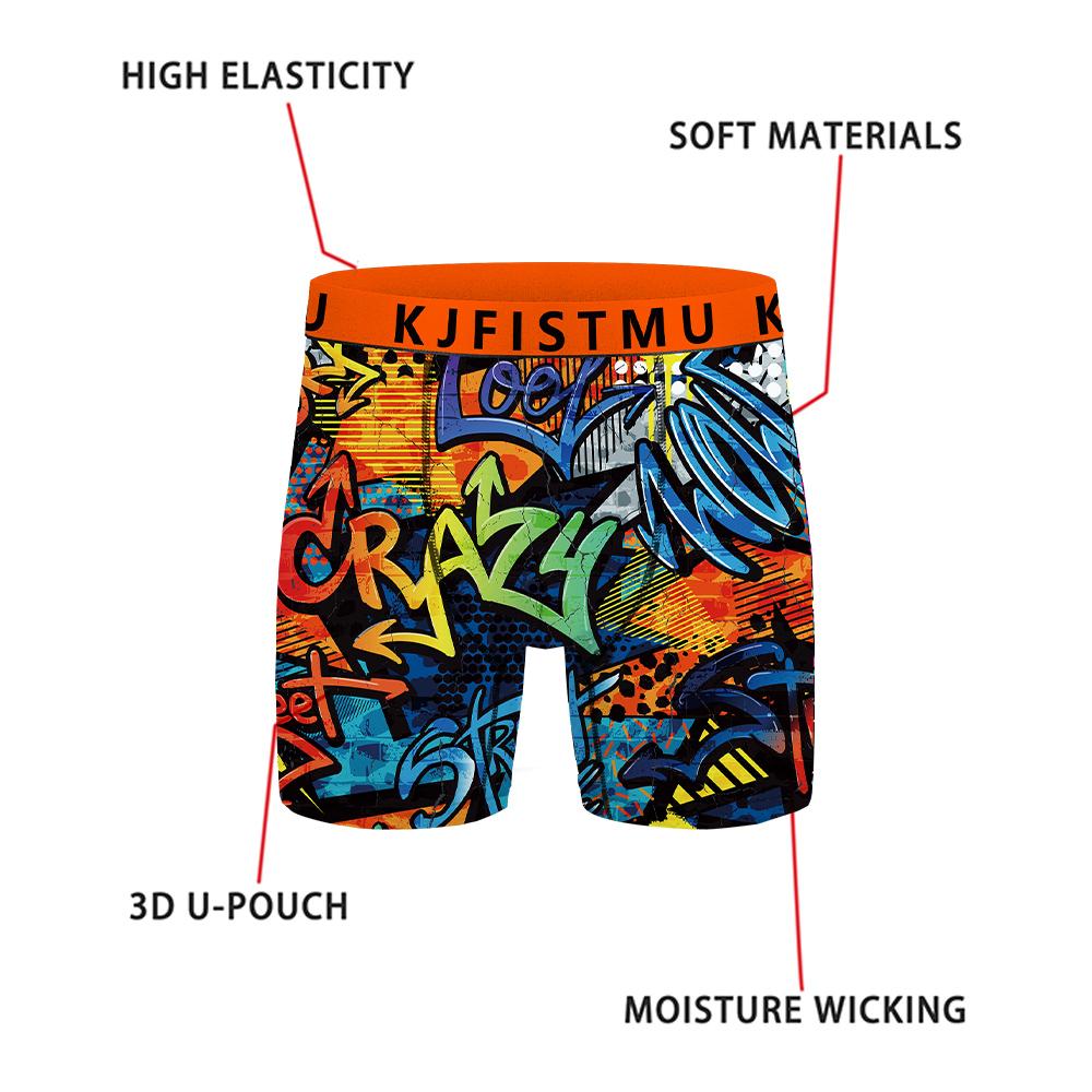 KJFISTMU 12-piece Set of Colorful Belts Men's Boxer Briefs - Unique design, randomly printed long boxer briefs for men (breathable polyester blend, soft and comfortable, machine washable, suitable for teenagers and adults) Men's Stretch Low-Rise Underwear