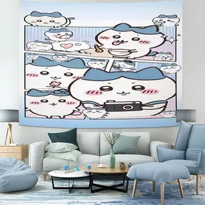 Chiikawa Pattern Single-Sided Tapestry, Unique Wall Art for Living Room & Bedroom, Perfect Valentine’s Day Gift to Express Love