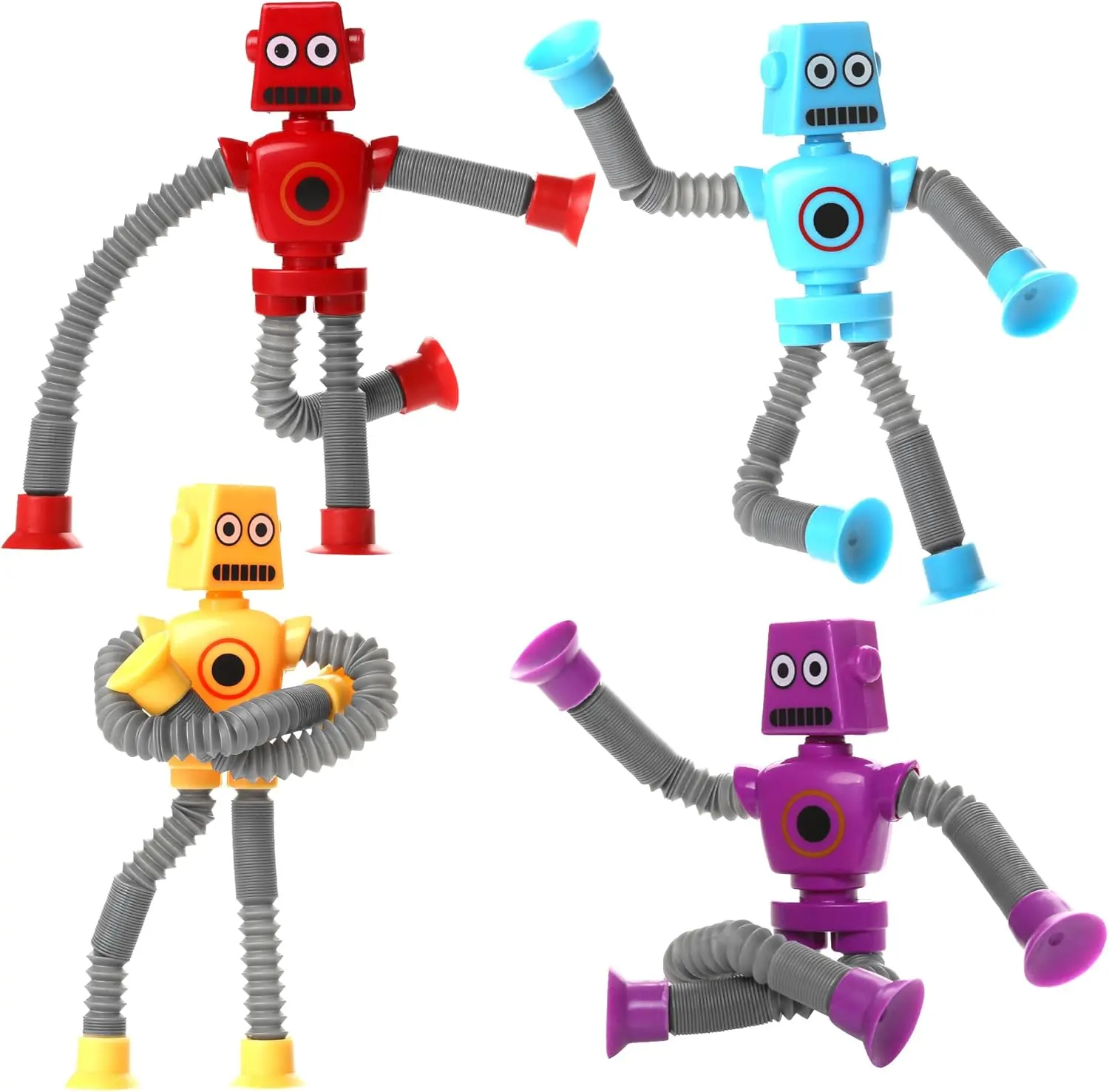 4PCS Robot Pop Tube Fidget Toys with Suction Cups – Sensory Travel Toys for Children