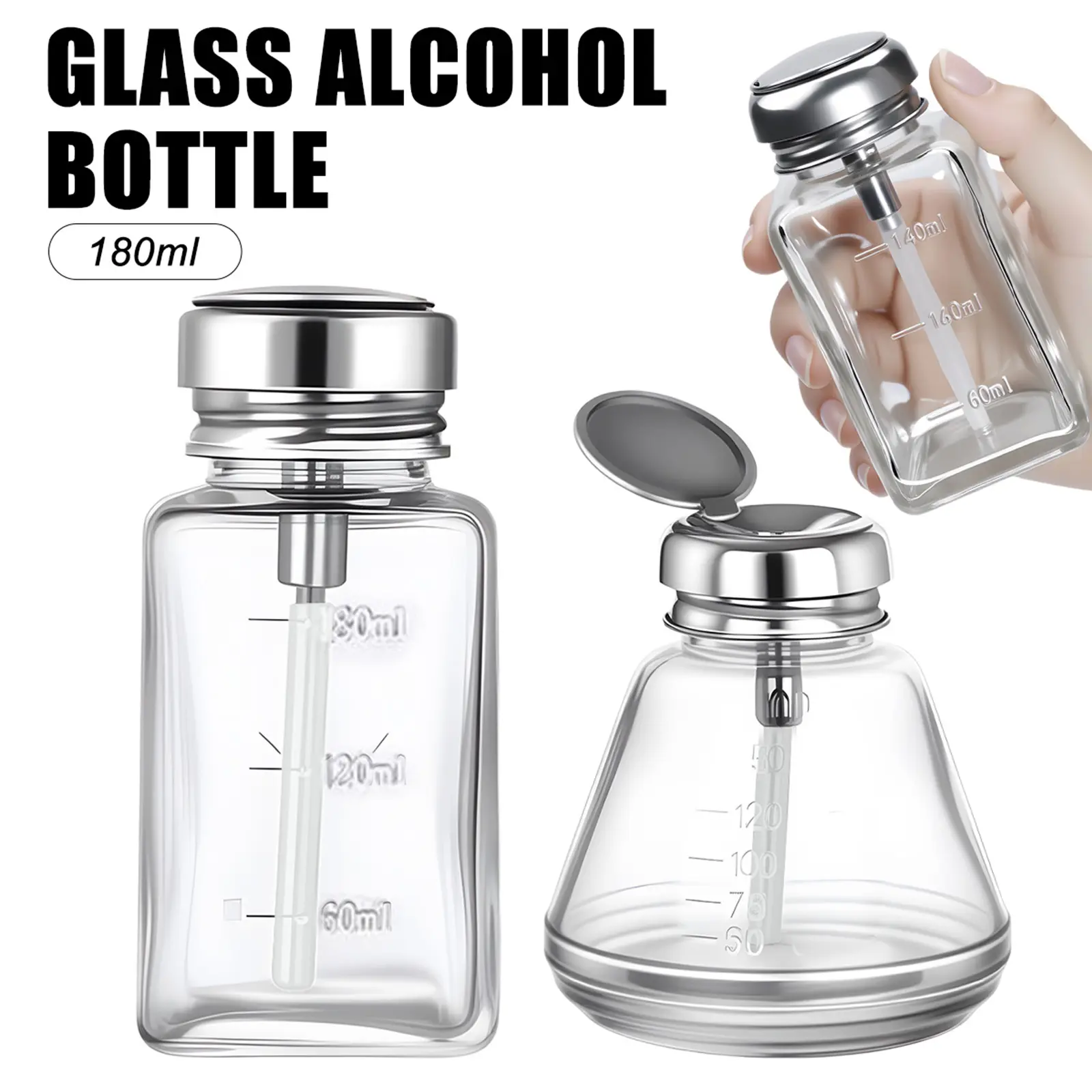 180ml Nail Glass Bottle Press Funnel Press Type Alcohol Bottle Nail Remover Water Empty Bottle Cleaning Liquid Hydraulic Supplie