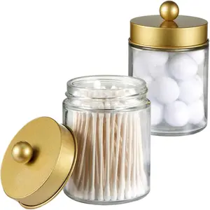 Jars Bathroom Storage Organizer -Countertop Storage Organizer Canister Jar - Cute Qtip Dispenser Holder Glass with Lid- for  Swabs,Bath Salts,Hair Band / 2-Pack()