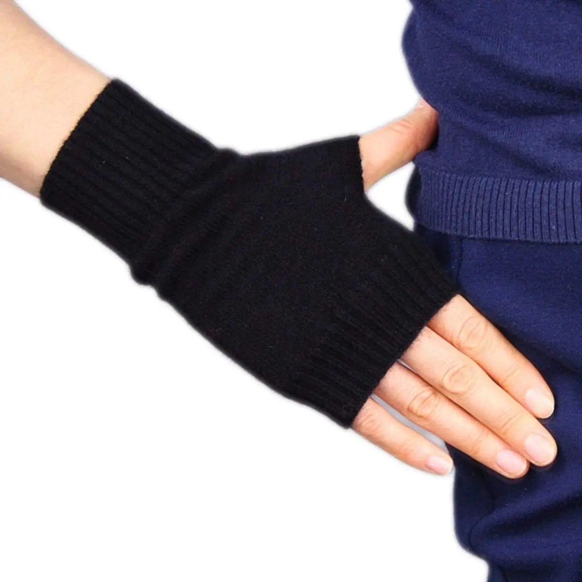 Pure Cashmere Women Men Unisex Fingerless Mittens Gloves Half Fingers, Thumb Hole Thick 3ply Yarn
