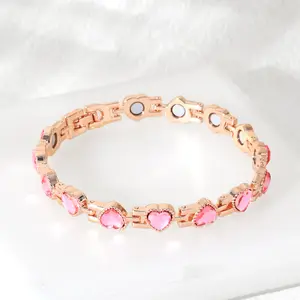 Ladies' Rose Gold Alloy Diamond Heart-Shaped Magnetic Bracelet 3500 Gauss Strong Magnetic Birthday & Christmas Gift，Valentine's Day gift, Christmas gift