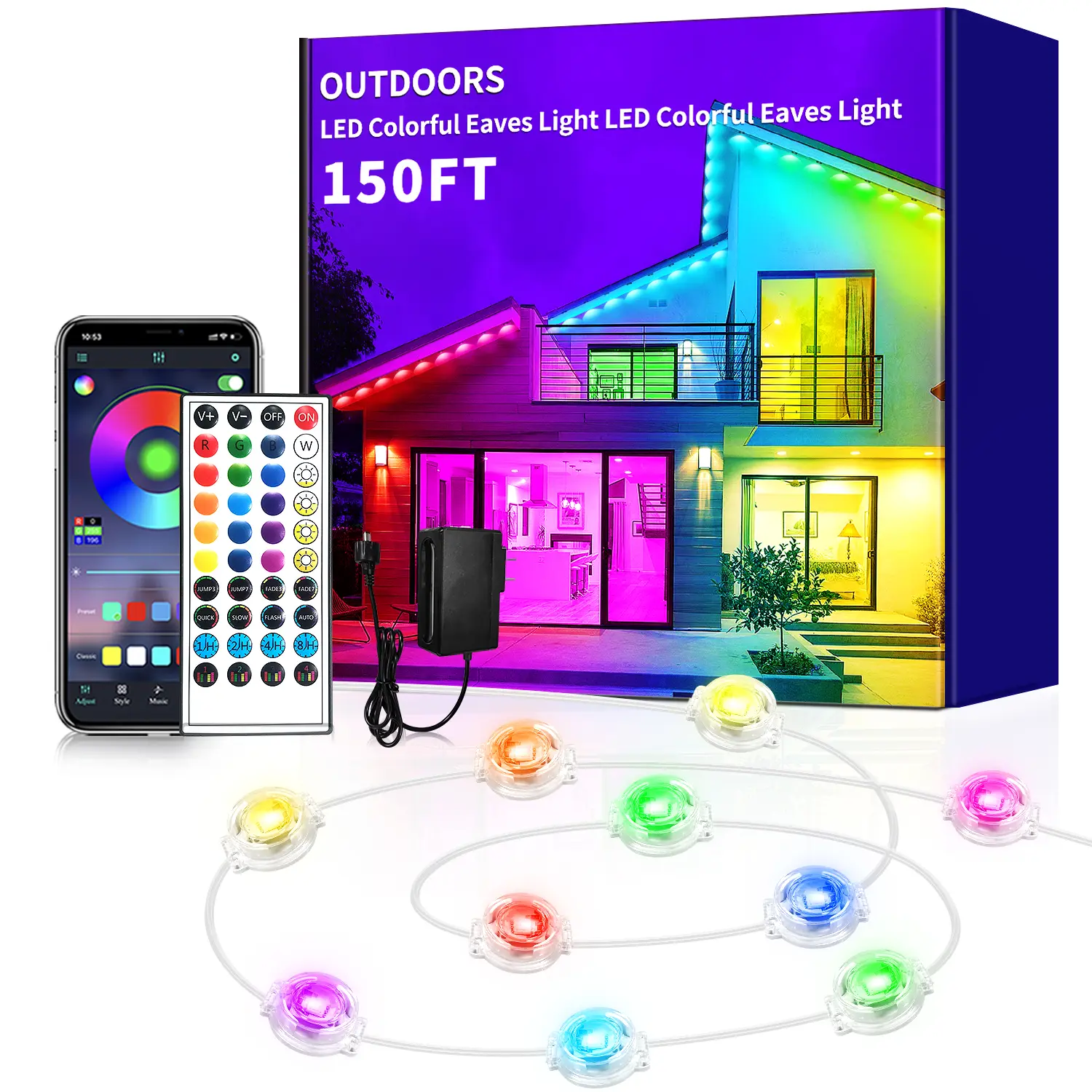 YEEWHALE IP67 Waterproof 50ft-500ft RGB LED Strip Lights, Flexible Customizable Color-Changing Programmable Outdoor Eaves Lights, App & Remote Control, Dynamic Modes, Music-Sync Ambient Lighting for House, Balcony, 50Ft-500Ft Led Light Strip, Customizable