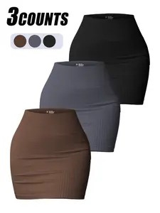 Women's Solid Ribbed Skort, Casual Comfy Breathable High Waist Skort for Daily Wear, Ladies Sportswear for All Seasons