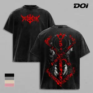 Guts Berserk Black Swordsman Graphic Tee, Vintage Washed Anime Shirt, Brand of Sacrifice Dark Armor Design Unisex Streetwear, Rage Warrior Aesthetic, Gift for Berserk Fans, Perfect for Manga Lovers and Dark Fantasy Enthusiasts