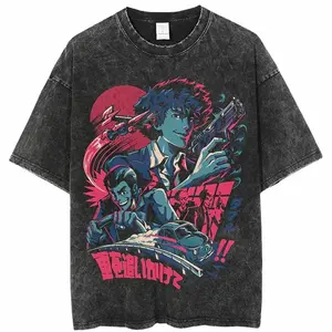 "SPIKE-LUPIN" - Vintage / Acid Washed Cowboy Bebop X Lupin 3 Anime T-Shirt Q5C