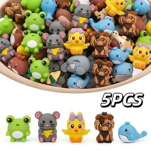 5-Pack Cute Animal Silicone Beads, Adorable Charm Beads, Diy Mix Beads for DIY Pen Decorations, Keychain Accessories & Handmade Crafts, Diy Beading Accessories