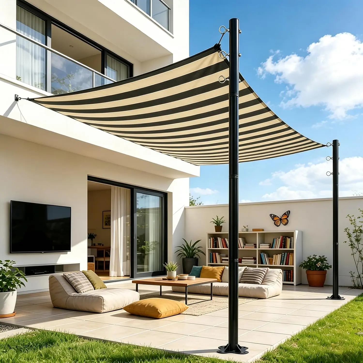 2 Pack 12 Ft Shade Sail Poles, Heavy Duty Metal Outdoor Support Post Kit, Rust-Resistant Shade Sail Support Poles, Adjustable Metal Sun Shade Poles for Patios, Courtyards, Backyards and Gardens