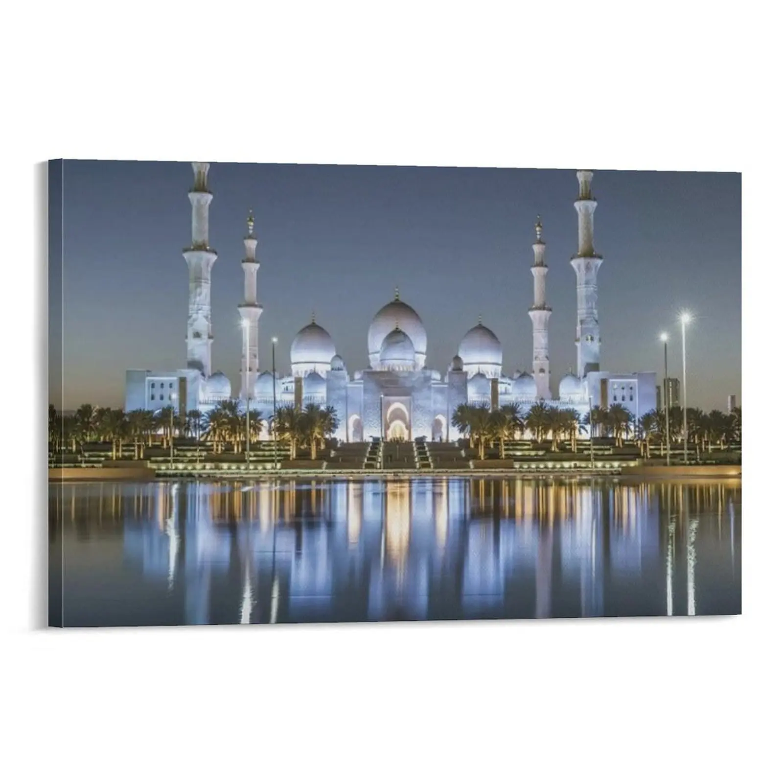 Night Sheikh Zayed Mosque Wall Art, Abu Dhabi At Night Canvas Posters Canvas Poster Bedroom Decor Sports Landscape Office Room Decor Gift Frames Ornaments Artistic Print Frame-Style