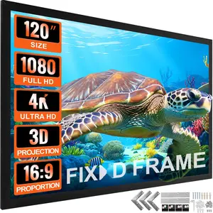 Projection Screen 120-Inch 16:9 Fixed Frame Movie Projector Screen For 4K HDTV Home Theater, Durable Aluminum Frame, 3D Ready, Ultra Clear Viewing, Suitable For Living Room, Movie Nights, And Presentations