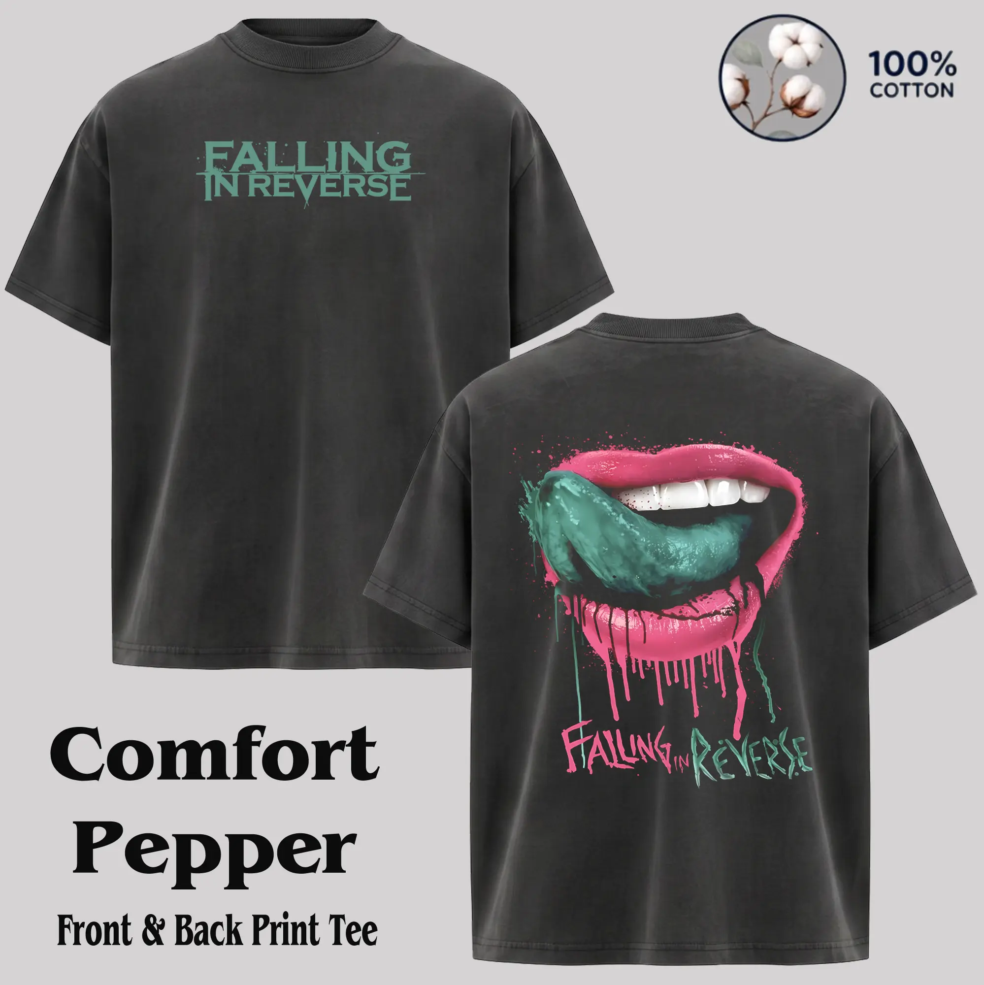 Falling in Reverse Tops for Men, Red Reaper Graphic Cotton Hoodie & T-Shirt Set, Emo Alt Metal Streetwear for Valentines Day, Tshirt, Classic, Childrens Day, Fitted, Foldable, Round Neck