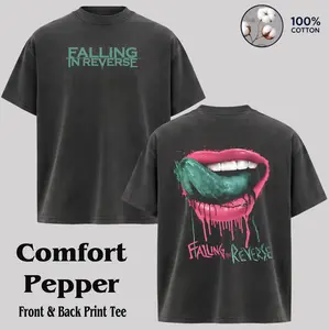 Falling in Reverse Red Reaper Menswear T-shirt & Hoodie Set - Pepper Color Cotton Round Neck Casual T-Shirts, Emo Alt Metal Band Merch for Male Fans, Tshirt, Classic, Long Sleeve