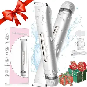 2 in 1 Women Bikini Trimmer Electric Shaver Dual Head for Women IPX7 Waterproof Body Hair Trimmer Electric Razors Painless Wet Dry Use for Face Body Quick Smooth Cordless USB Fast Charge Gift
