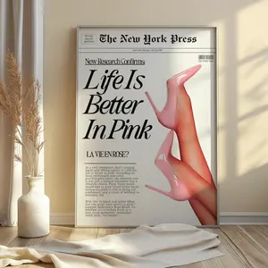 Life is Better in Pink Wall Art, Vintage Newspaper Print, Preppy Pink Aesthetic Posters