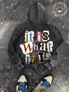 Men's it is what it is Print Graphic Hoodie, Long Sleeve, Slight Stretch Cut, Fitted, Washed Cotton Knit Fabric, Casual Fashion Top for Daily Wear