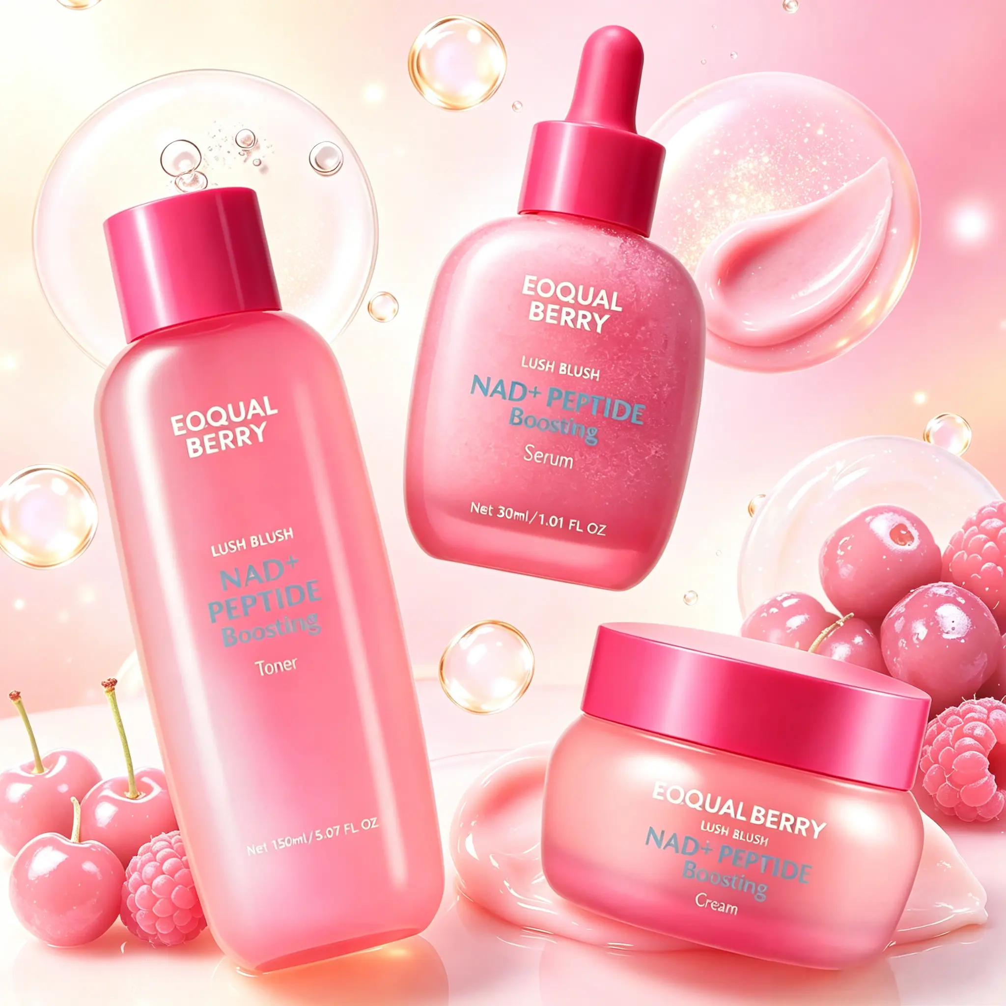 EQQUALBERRY NAD+ Peptide Boosting Smoothie Serum+Cream Set -Anti-Aging Korean Skin Care I Firming Serumwith 5 Ceramides & Vegan Collagen for Wrinkles & Radiant Glow