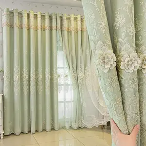1 Piece Of European Style Double Curtains, New Romantic Lace Embroidery, Cloth And Yarn Integrated Living Room Bedroom, Home Decoration Curtain
