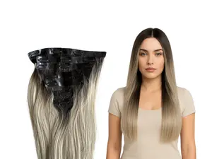 Soft Black Roots → Ashy Blonde Ends CLIP Extensions