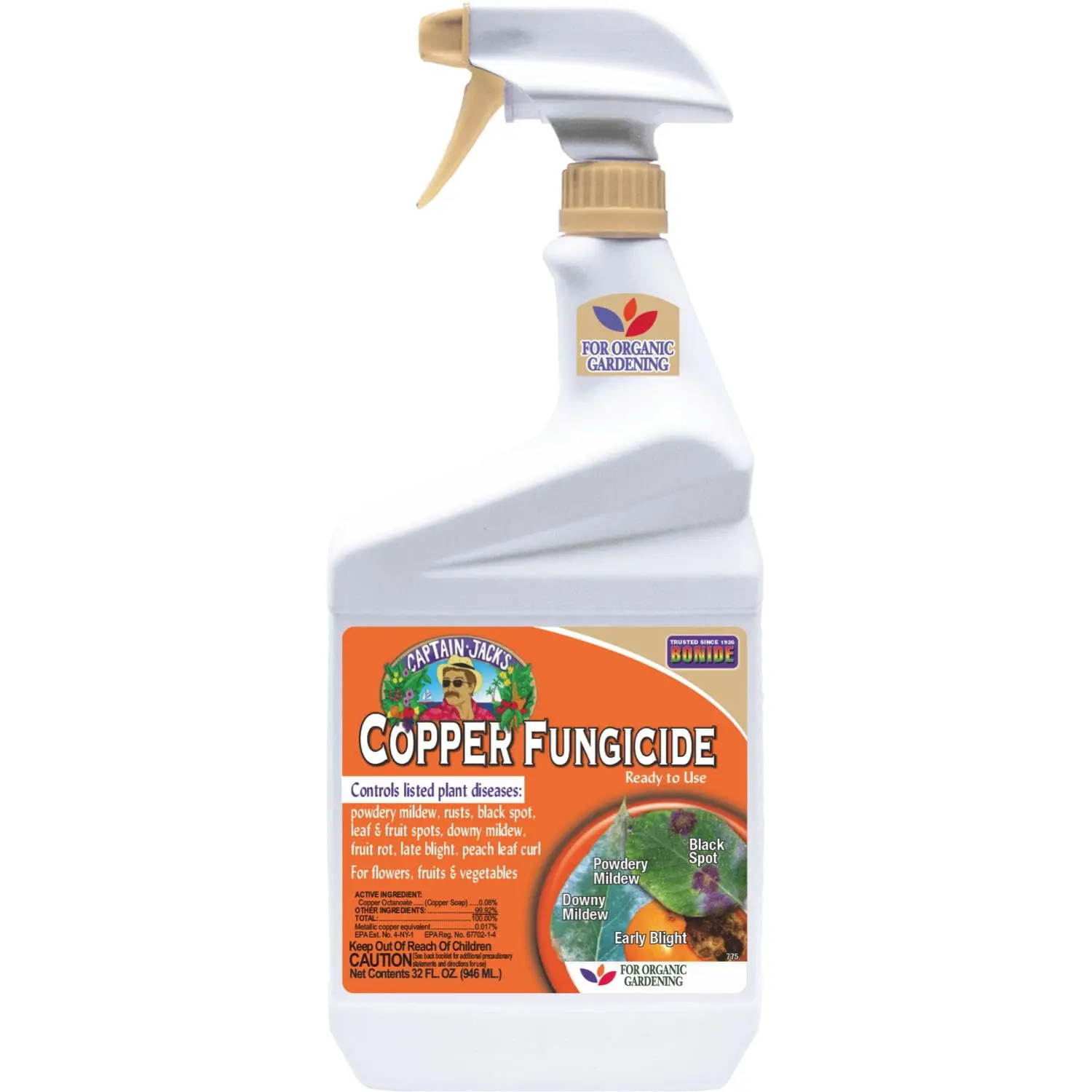 Bonide Captain Jack's Copper Fungicide Spray Bottle, 32oz Ready-to-Use Spray, Organic Safe Copper Salt Formula for Disease Control in Organic Gardening