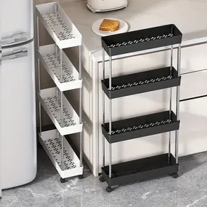 Narrow Rolling Storage Cart, 4-Tier Shelving Unit, Mobile Multi-Functional Cart, Tower Shelf for Kitchen, Bathroom, Laundry Room, Narrow Spaces