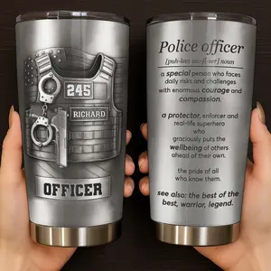 Tactical Police Vest Custom Name Tumbler, Law Enforcement Gift, Officer Tribute Drinkware