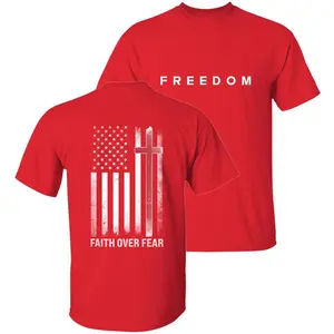 In October We Wear Red Birthday Shirt, October 14th Red T-Shirt, Remembrance Ceremony Honoring Charlie Kirk, CJK Day Tee, C.K. Birthday, Faith Over Fear Distressed USA Flag Christian Tee – American Flag Cross Graphic, Inspirational Faith Shirt
