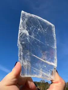 Raw Selenite Stone Slice - Clear Selenite charging plate - Transparent Rough Selenite