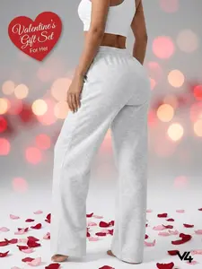 Vibe404 Women's Comfy High Waisted Non-Fleece Lounge Pants Lightweight Heather Grey Wide Leg Sweatpants Loose Fit High Waist Sports for Yoga Gym & Daily Wear