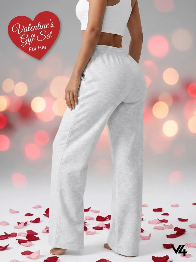 Vibe404 Women's Comfy High Waisted Non-Fleece Lounge Pants Lightweight Heather Grey Wide Leg Sweatpants Loose Fit High Waist Sports for Yoga Gym & Daily Wear