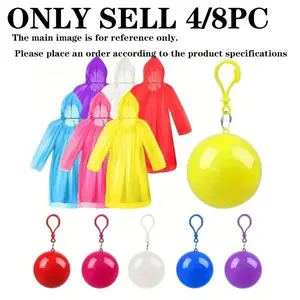 4 Pack Multi-Color Emergency Waterproof Adult Rain Poncho with Keychain Ball, Lightweight Rain Coat, Ideal for Camping, Outdoor Activities, Hiking & Theme Parks, Rain Coat, Rainproof