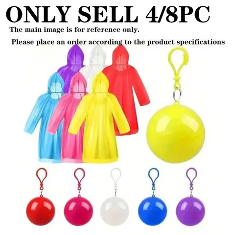 4 Pack Multi-Color Emergency Waterproof Adult Rain Poncho with Keychain Ball, Lightweight Rain Coat, Ideal for Camping, Outdoor Activities, Hiking & Theme Parks, Rainy Day, Rainy Season, Rain Coat, Rainproof
